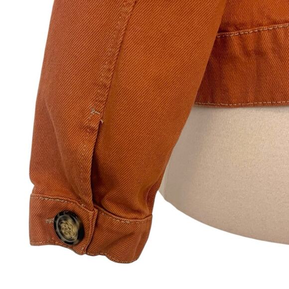 Free People Denim Jean Jacket Button Front Terracotta Orange Women’s Size Medium - Picture 11 of 13